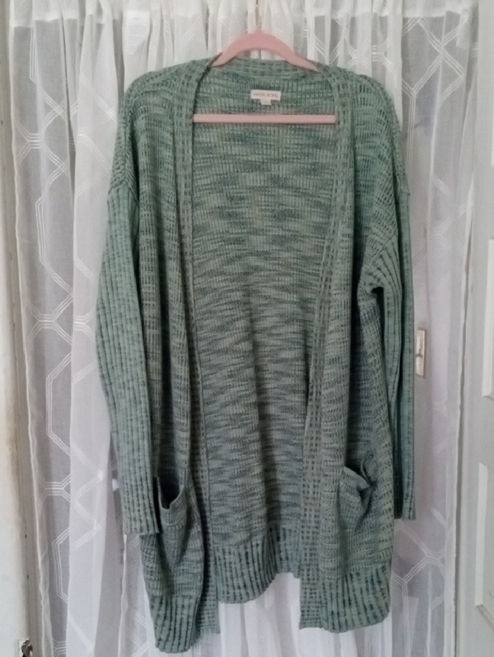 Knox Rose Mint Green Open-Front Ribbed Cardigan Size M